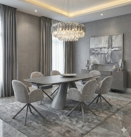 Alpine Grey Sintered Stone Extendable Dining Table 160-240cm