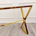 Zion Gold Console Table with Polar White Sintered Top