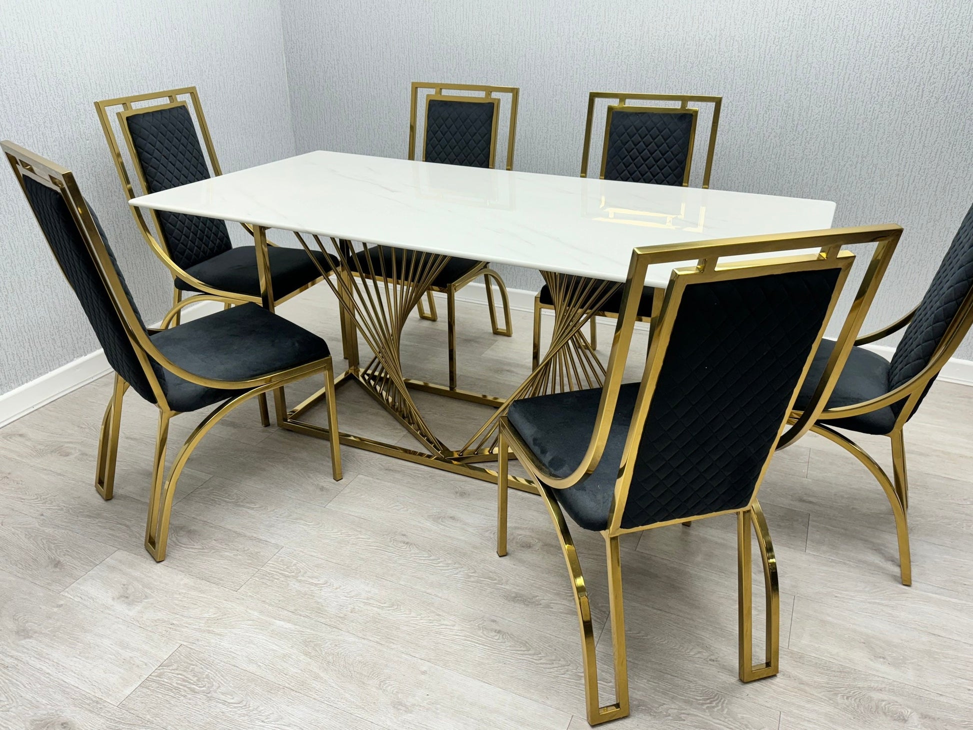 Amelia White Ceramic 180cm Gold Dining Table - MyForeverFurnishings