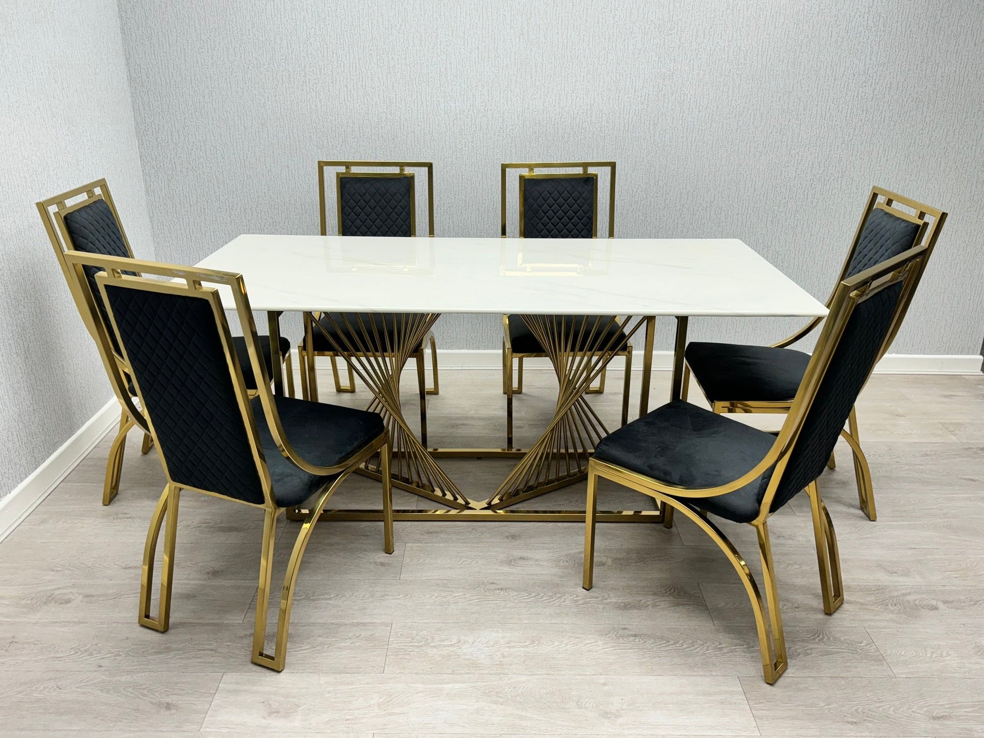 Amelia White Ceramic 180cm Gold Dining Table - MyForeverFurnishings