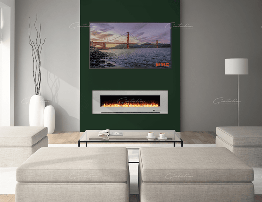 Aurora White 72 Inch Insert Electric Fire Colour LED Glass Wall Mounted Inset
