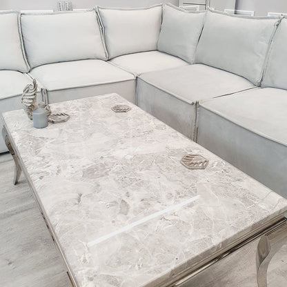 Louis Coffee Table Gold with Marble/Stone & Glass Top 130cm