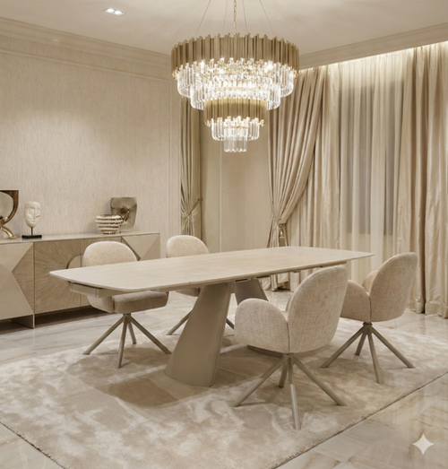 Alpine Beige Sintered Stone Extendable Dining Table 160-240cm