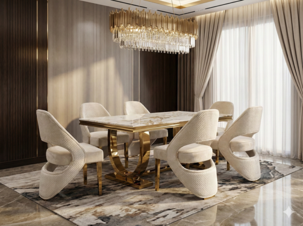 Arianna White and Gold Dining Table 160cm