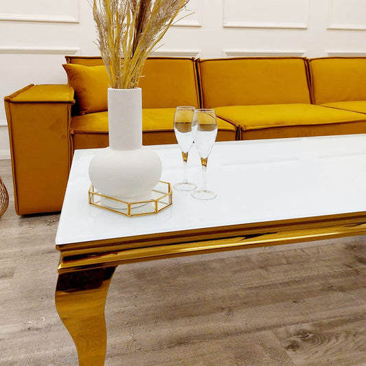 Louis Coffee Table Gold with Marble/Stone & Glass Top 120cm