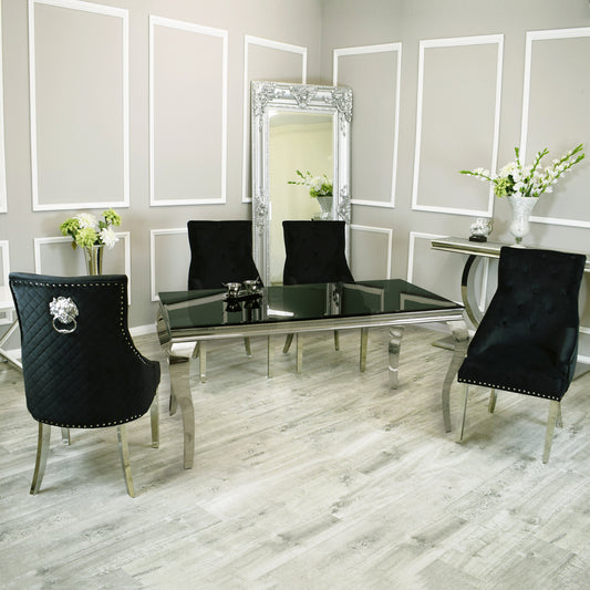Louis Dining Table in Chrome 1.5M/1.8M (All Colours) + 4/6 Black Bentley Chairs