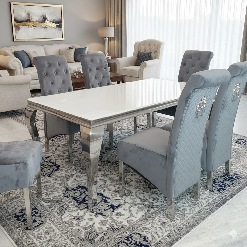 Louis Dining Table in Chrome 1.5M (All Colours)