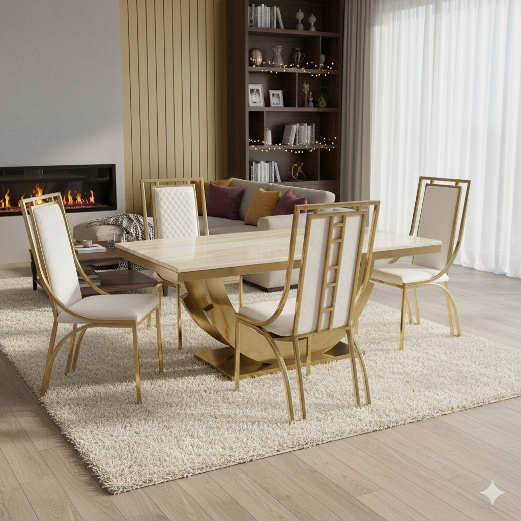 Monaco Gold 2m Marble Dining Table
