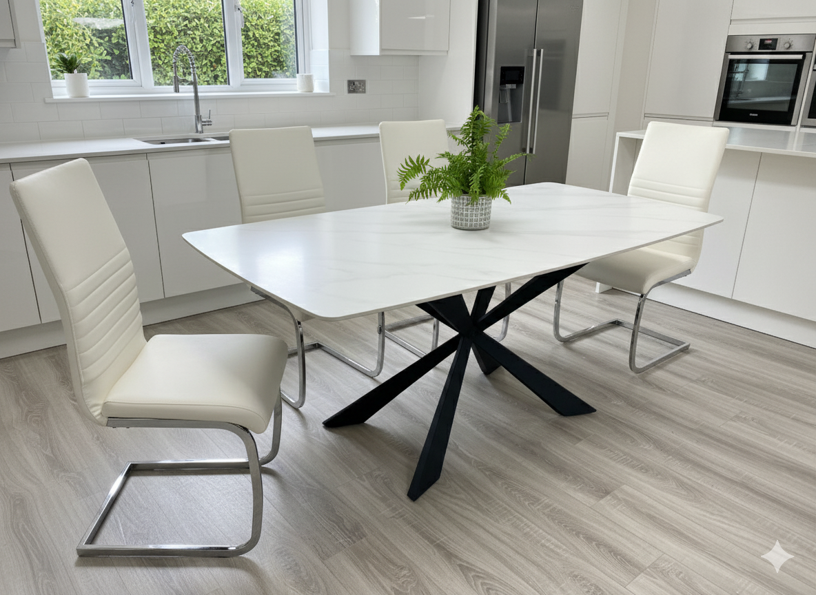 New York White Stone Top Dining Table 180cm
