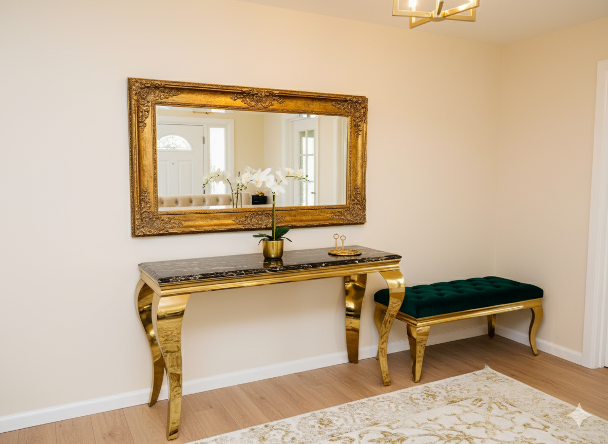 Sofia Black & Gold Marble Console Table 120cm