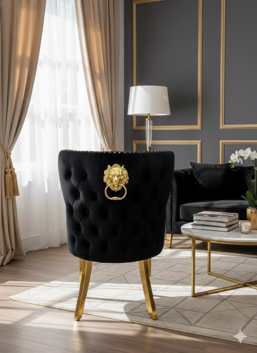 Valentino Black Lion Knocker Gold Velvet Chair