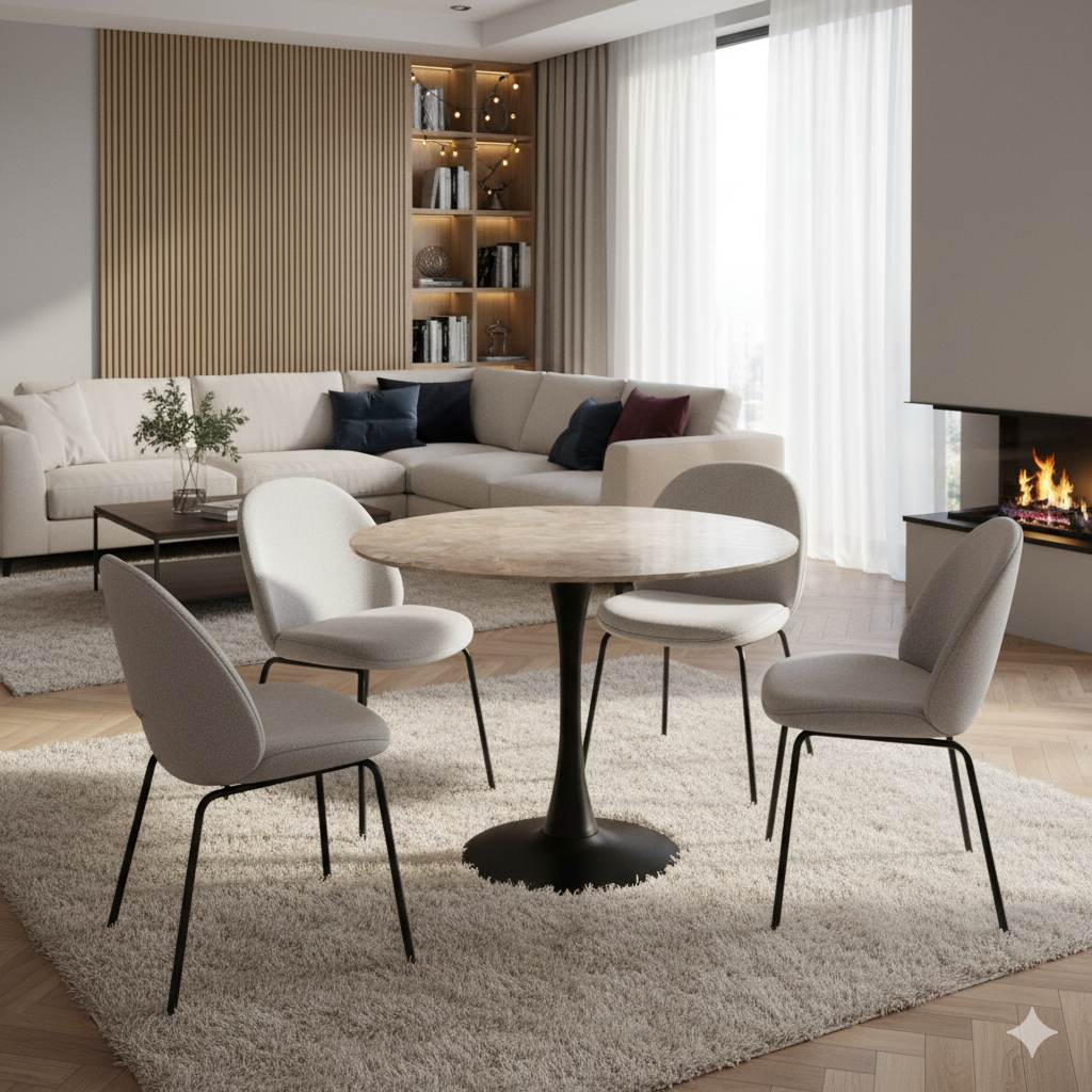 Malta Ceramic Round Dining Table Brown/Black 90x75 cm