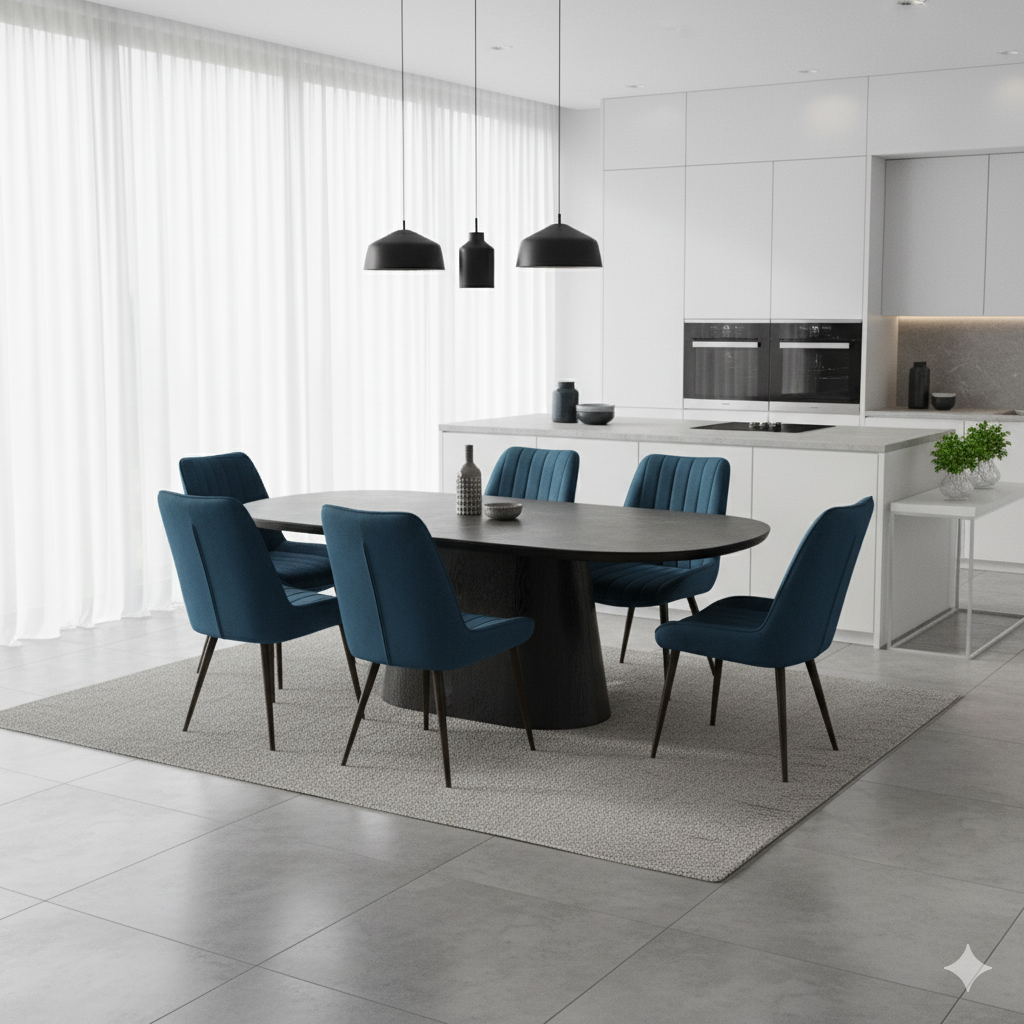 Bianca Black & Grey Sintered Stone Oval Dining Table