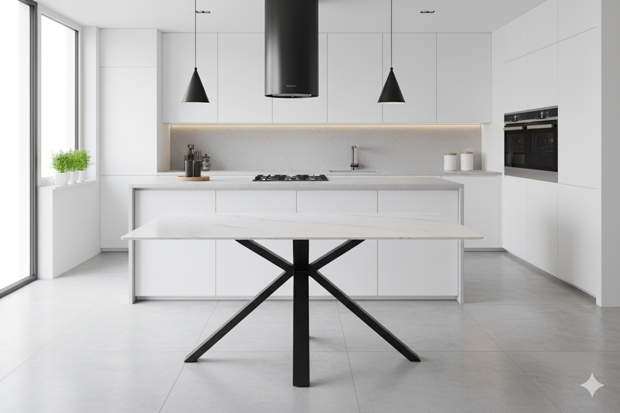 Milana Cross Leg Table - White Sintered Stone