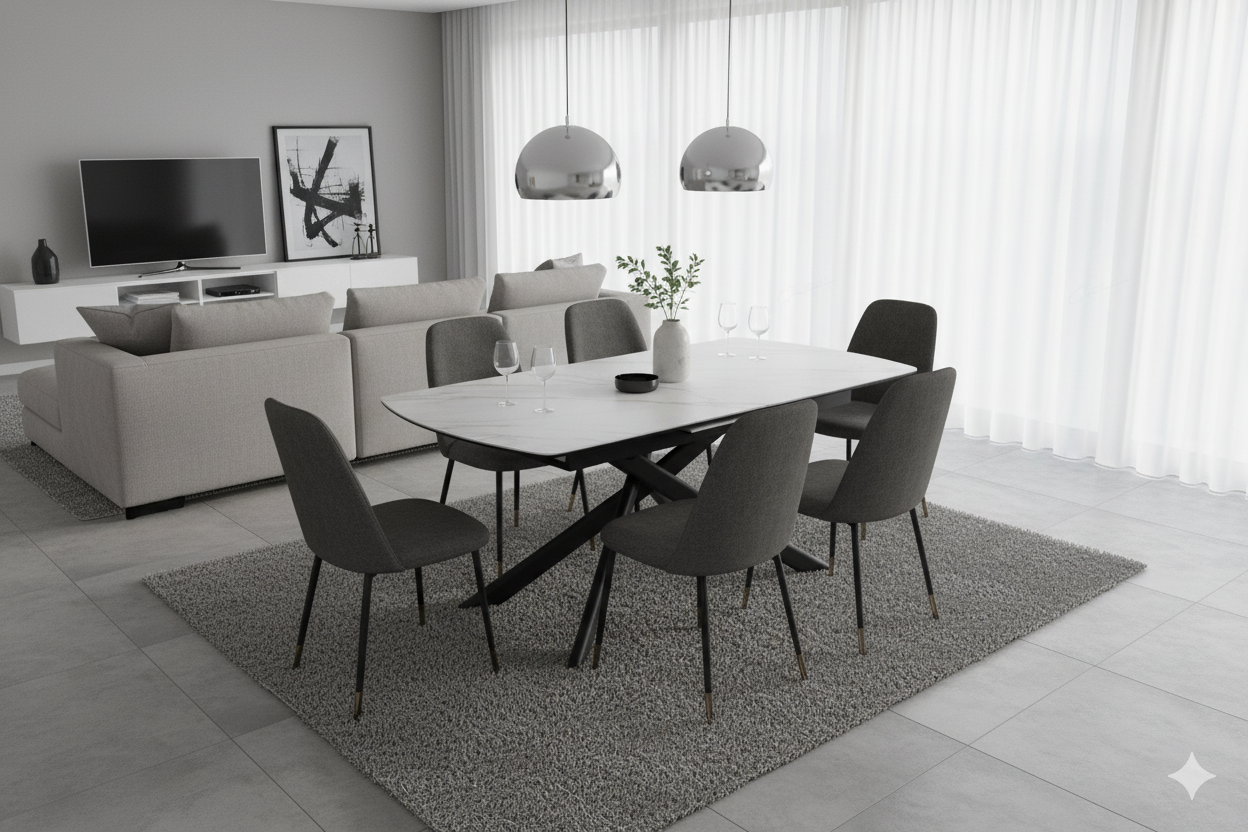 Cosma White & Sunset Cloud Vein Ceramic Extending Dining Table