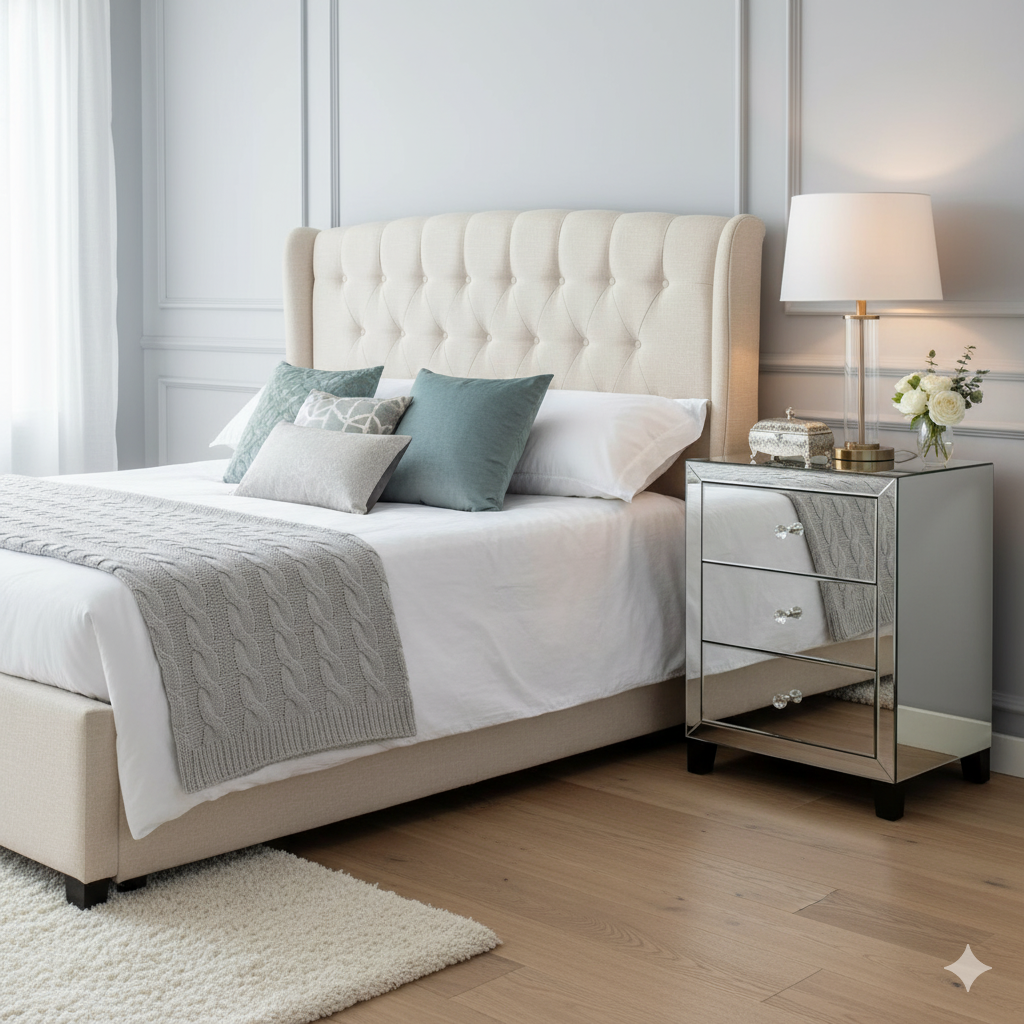 Simply Mirror 3 Drawer Bedside Cabinet