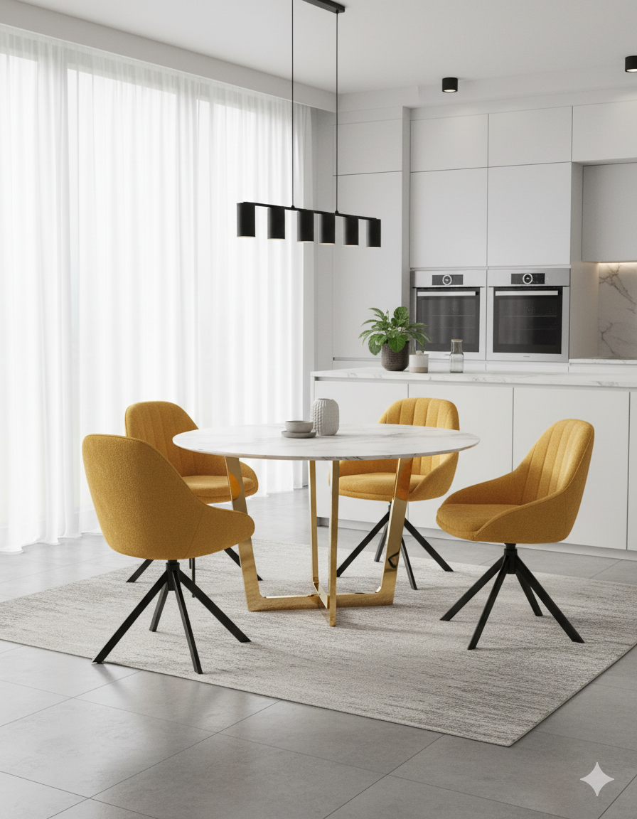 Lucien Gold 1.2M Round Dining Table with Sintered Stone Top