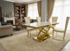 Elina 1.8M Cream Marble Gold Dining Table