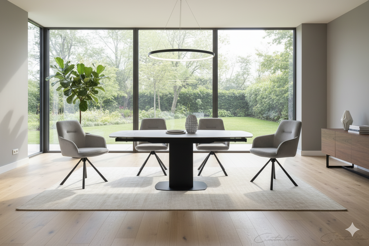 Ritz White / Grey Marble Swivel Ext Ceramic Table