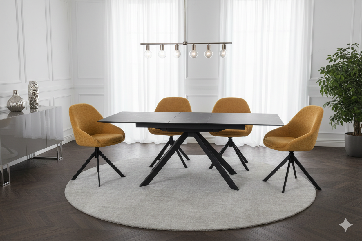 Rossa Matt Black & White Vein Ceramic Extending Dining Table