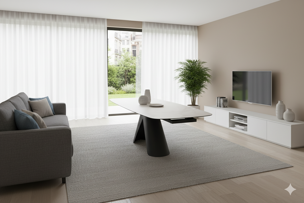 Opulento Matt White & Cosmic Grey Vein Ceramic Extending Dining Table