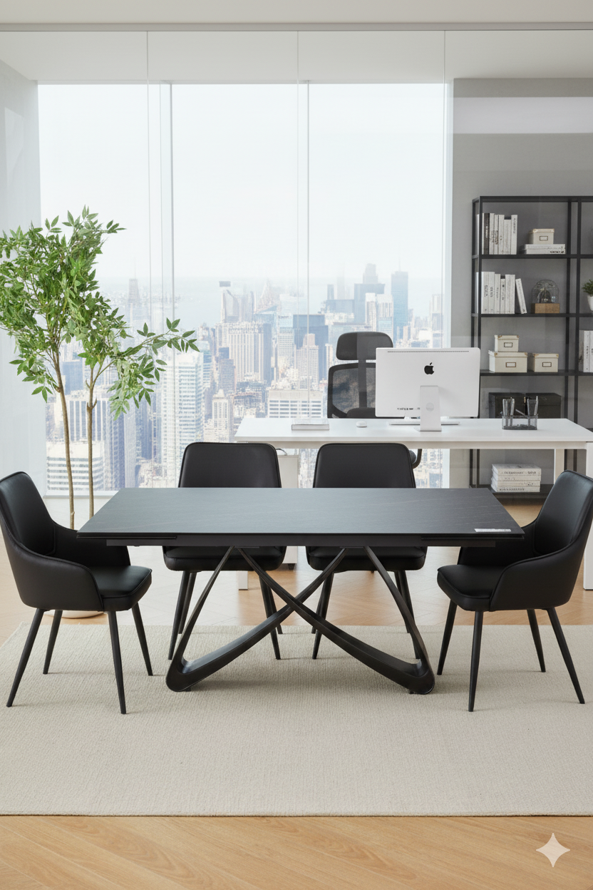 Serpenti Black & Sunset Gold Vein Ceramic Extending Dining Table