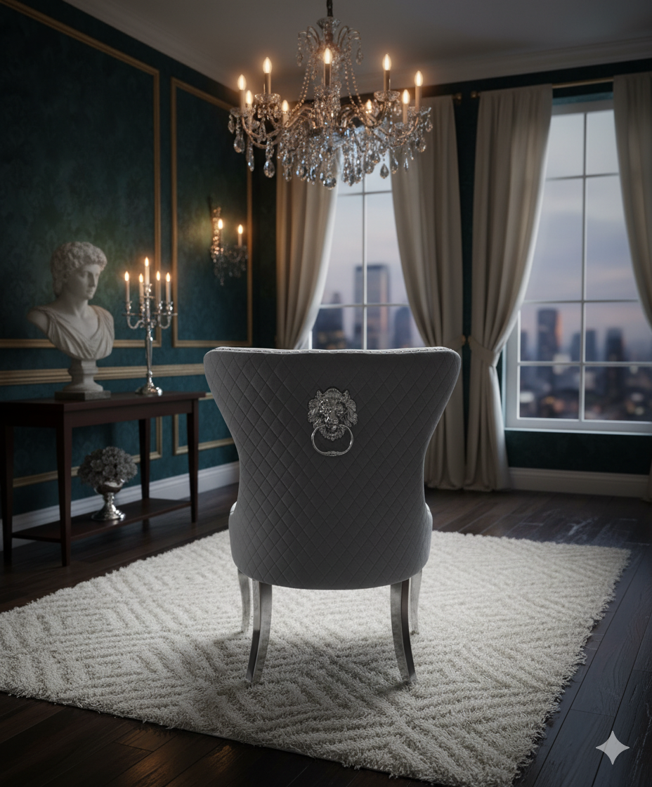 Mayfair Chair (Lion Knocker/Chrome Legs) (3 Colours)