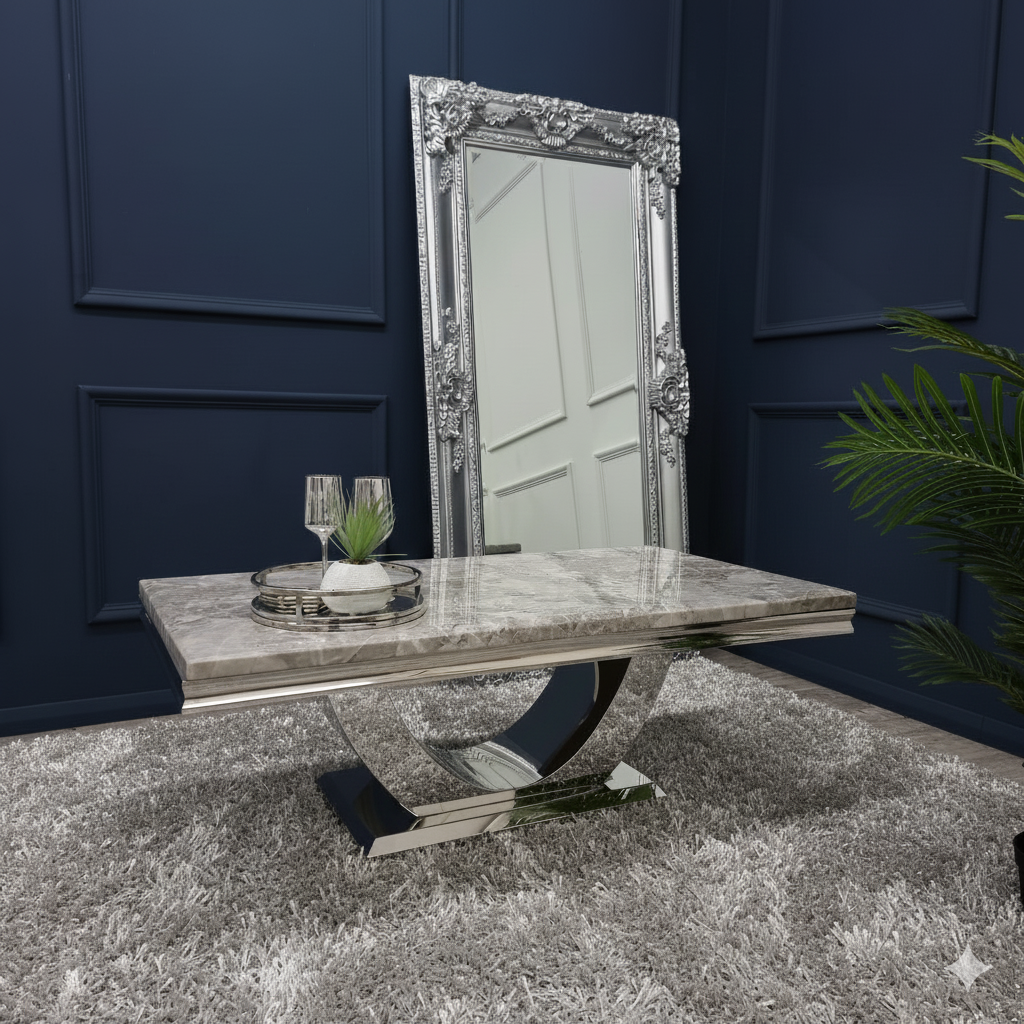 Arial 130CM Marble & Chrome Coffee Table