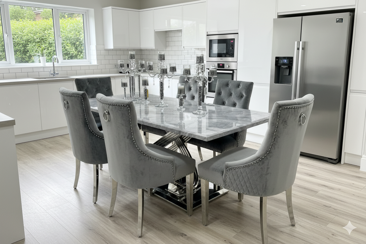 Elina 1.8m Grey Marble Dining Table