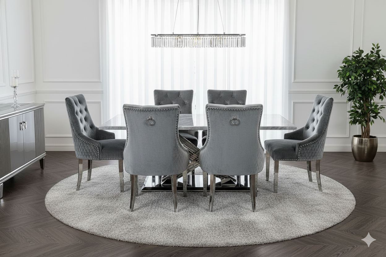 Elina 1.6m Grey Marble Dining Table