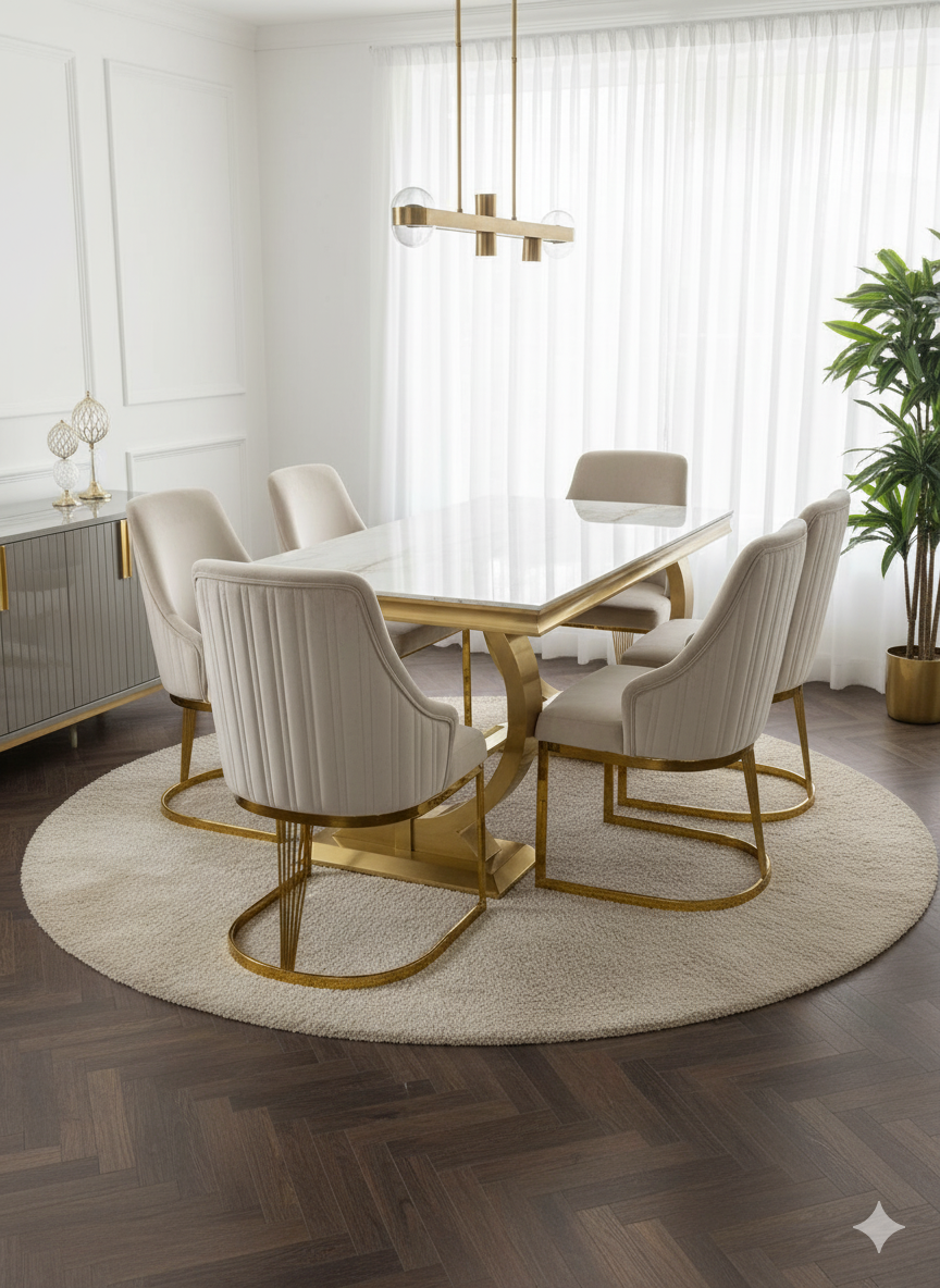 Arianna/Chelsea Matt Gold 200cm Marble Dining Table (All Colours)