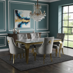 Louis Gold Grey Ceramic Dining Table 1.8M + 4/6 Roma Silver Grey Dining Chair