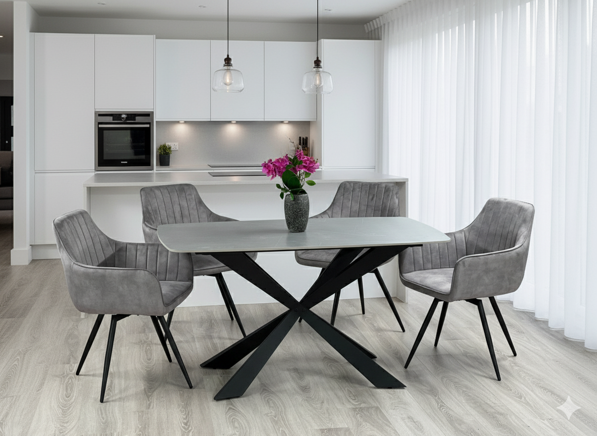 New York Grey Stone Top Dining Table 140cm