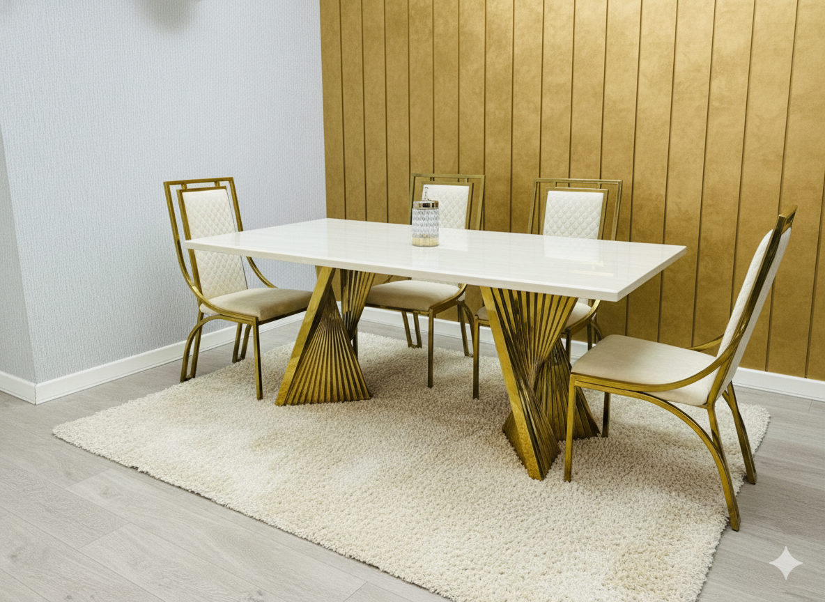 Ravello 180cm Cream & Gold Marble Dining Table