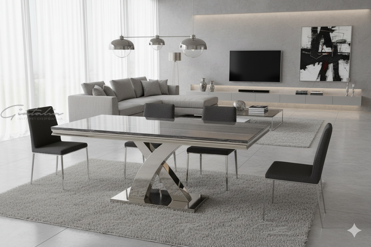 Mayfair Grey Marble Dining Table