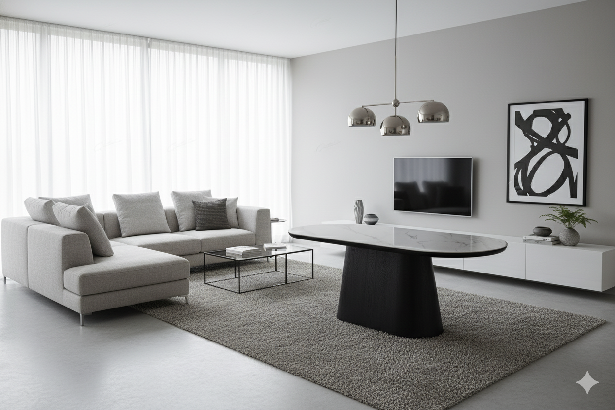 Bianca Black & White Sintered Stone Oval Dining Table