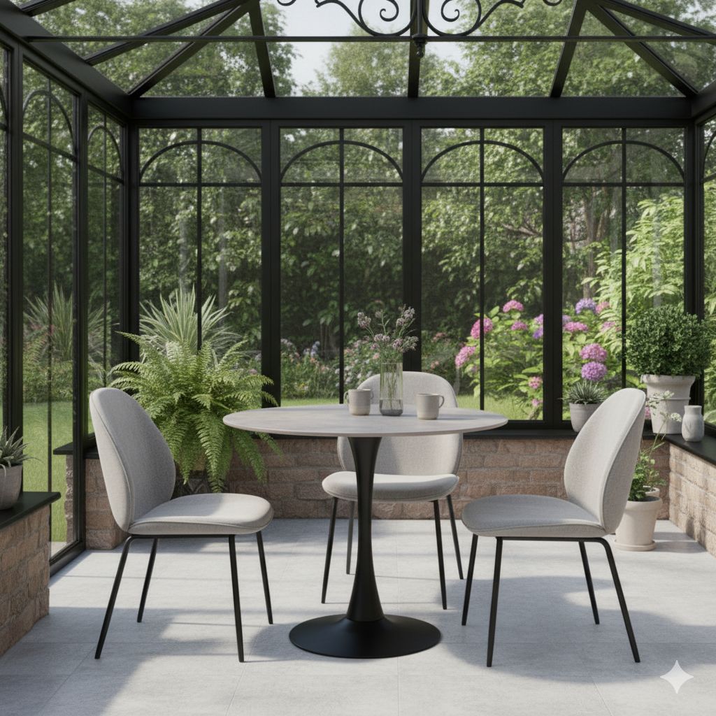 Malta Ceramic Round Dining Table Grey/Black 90x75 cm