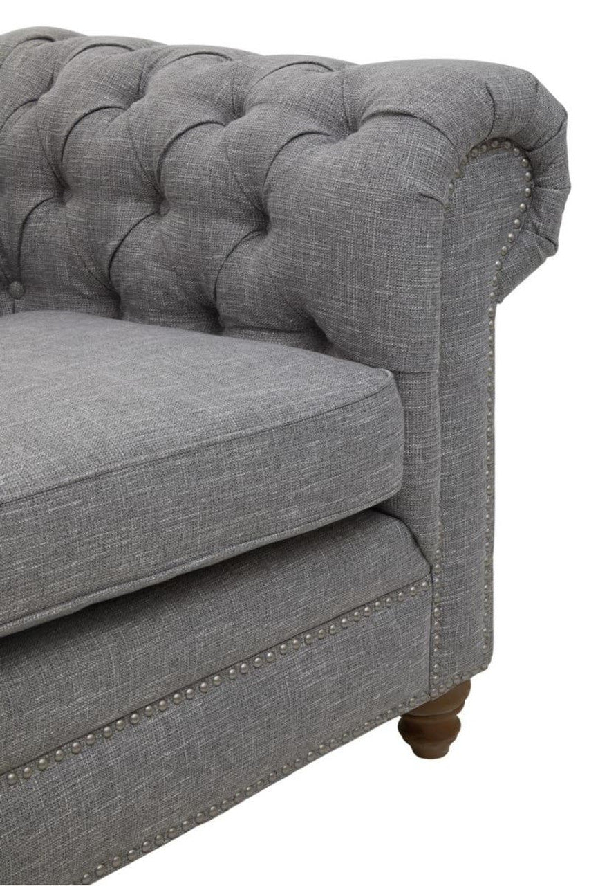 Stella 3 Seater Chesterfield Grey Linen Sofa