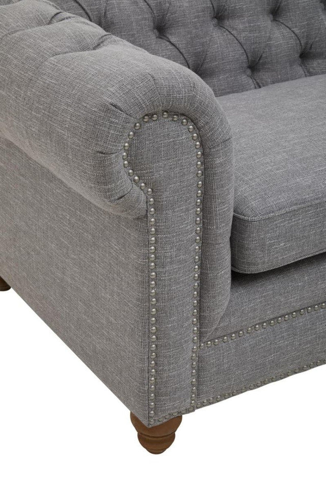 Stella 3 Seater Chesterfield Grey Linen Sofa