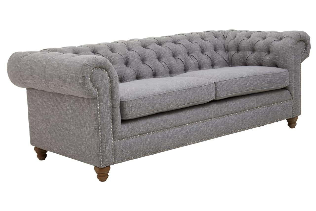 Stella 3 Seater Chesterfield Grey Linen Sofa