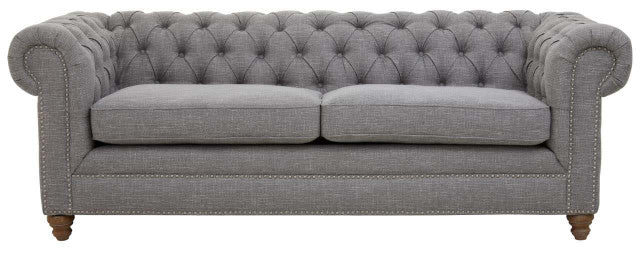 Stella 3 Seater Chesterfield Grey Linen Sofa