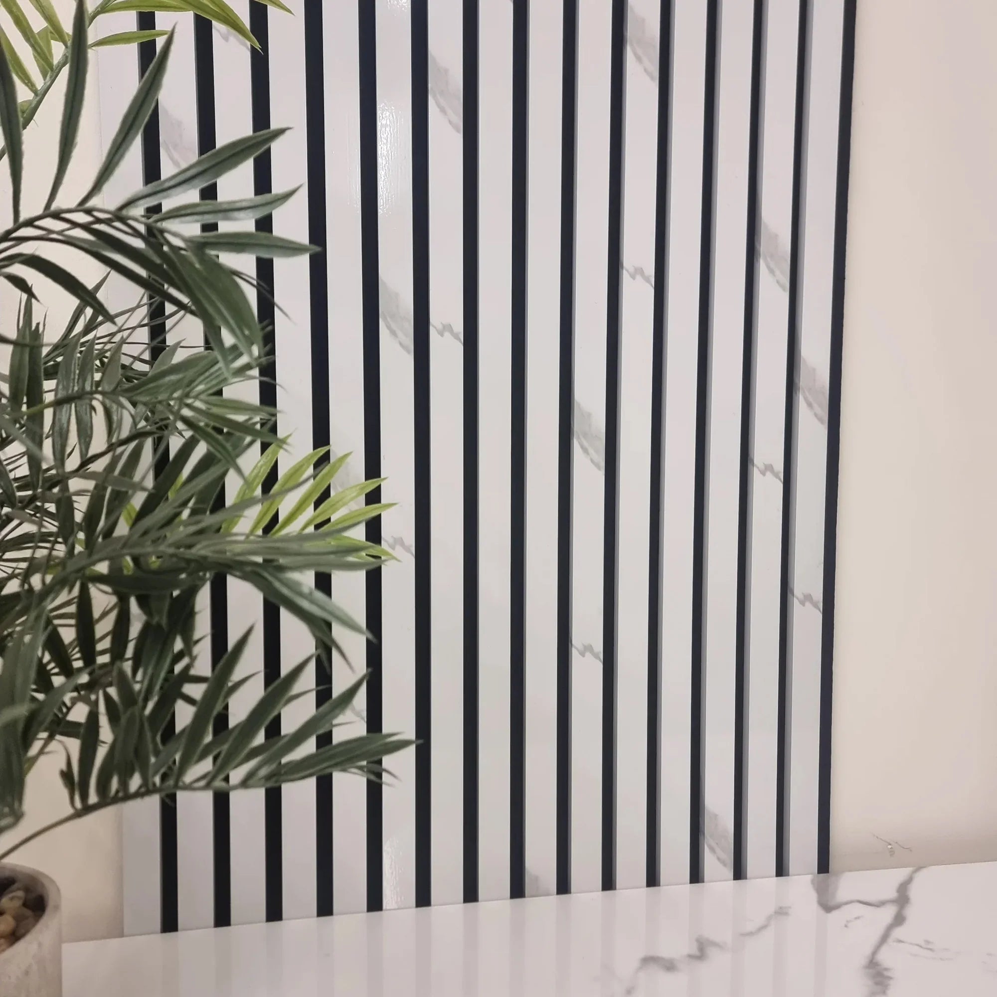 Acoustic Slatted Wall Panels - 3 sided - Colour Finish - White Marble - 240cm x 32cm (2 pieces)