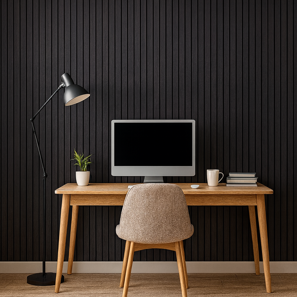 Premium Acoustic Wide Slat Wall Panels - 3-Sided Wood Veneer - Black Oak 240cm x 30cm (2 pieces)