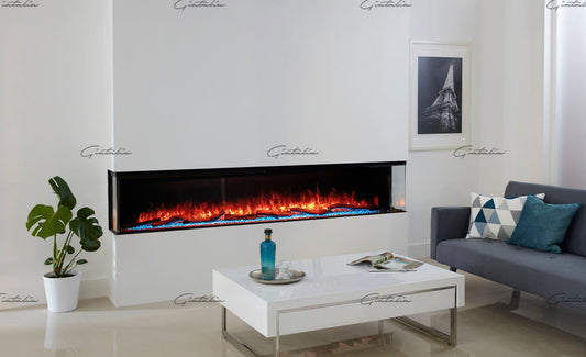 Luvelle - Media Wall - Panoramic 3 Sided Insert - Electric Fire - Black - 60 Inch WIFI Enabled