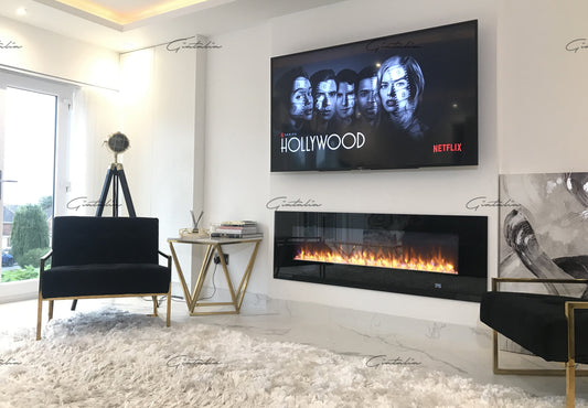 Aurora Black 78 Inch Insert Electric Fire Colour LED Glass Wall Mounted Inset