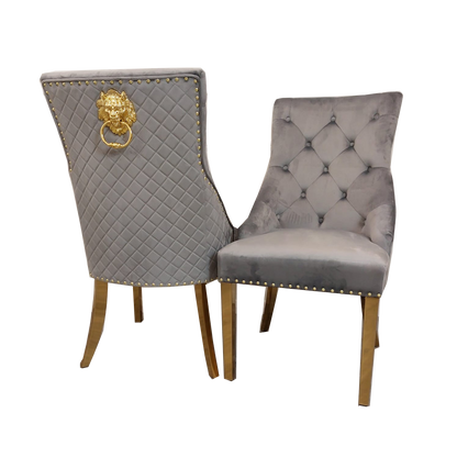 Bentley Gold Dining Chair with Lion Knocker & Quilted Back (All Colours)
