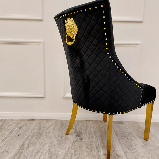 Bentley Gold Dining Chair with Lion Knocker & Quilted Back (All Colours)