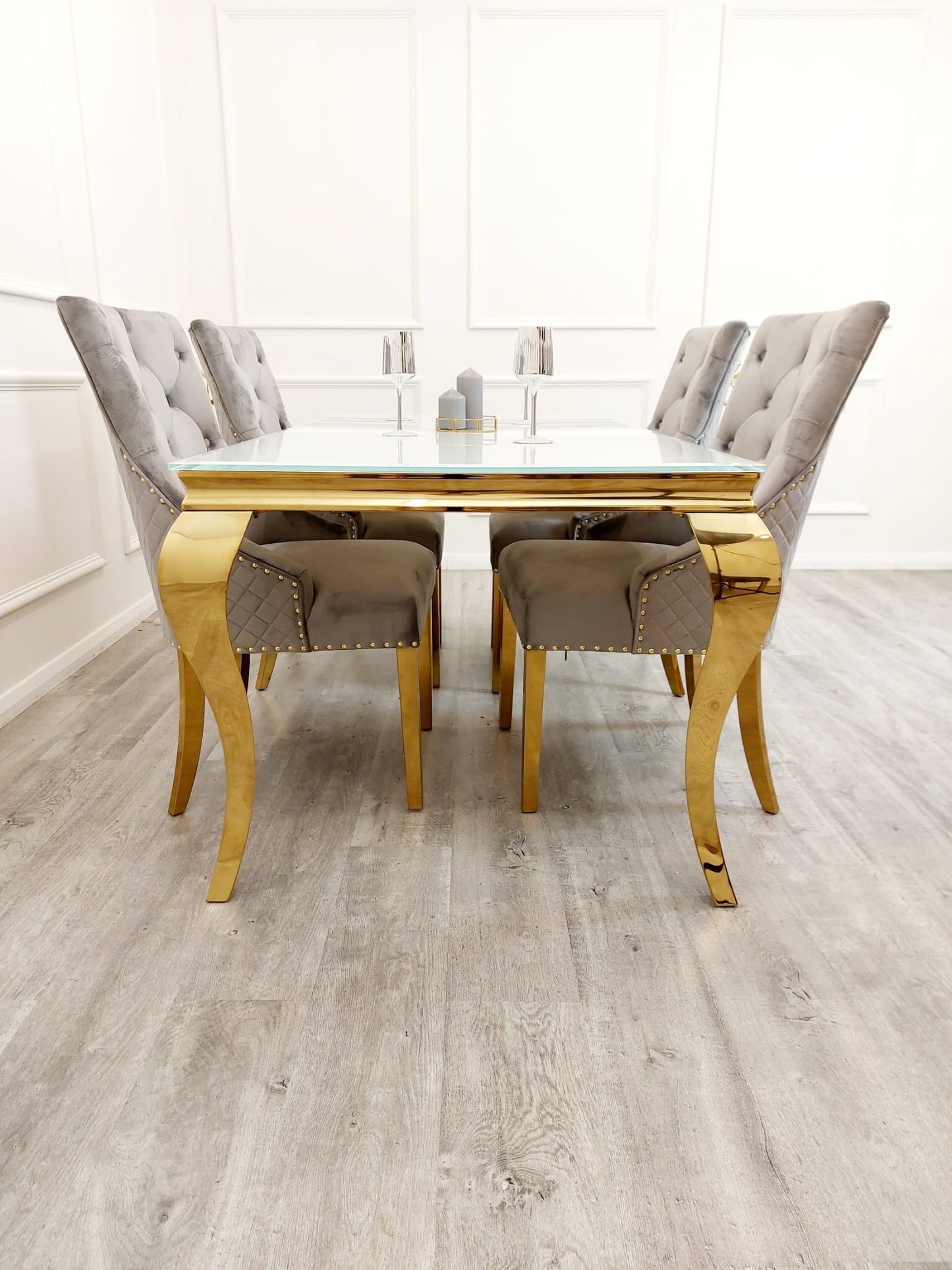 Bentley Gold Dining Chair with Lion Knocker & Quilted Back (All Colours)