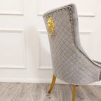 Bentley Gold Dining Chair with Lion Knocker & Quilted Back (All Colours)