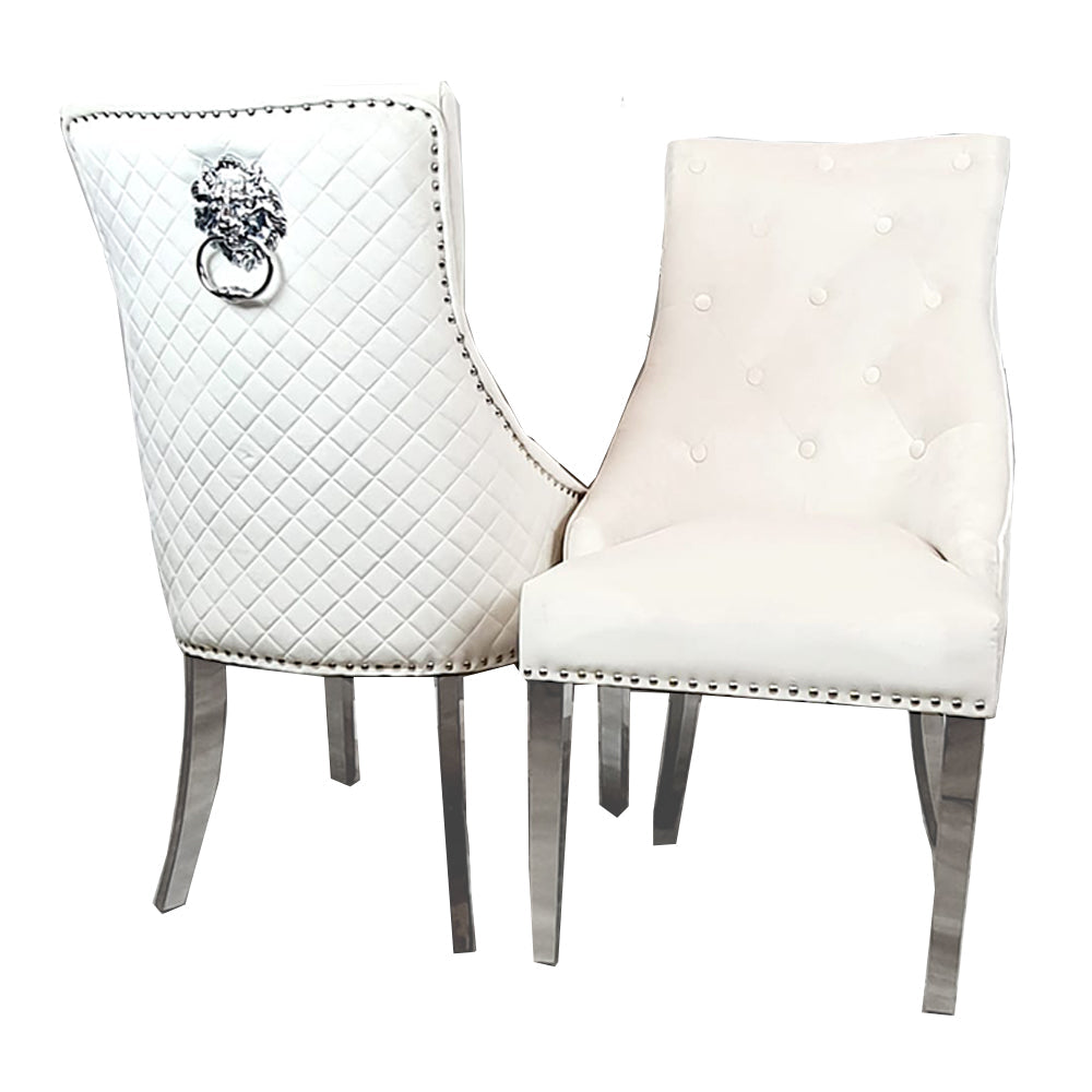 Bentley Dining Chair with Lion Knocker & Quilted Back (All Colours)